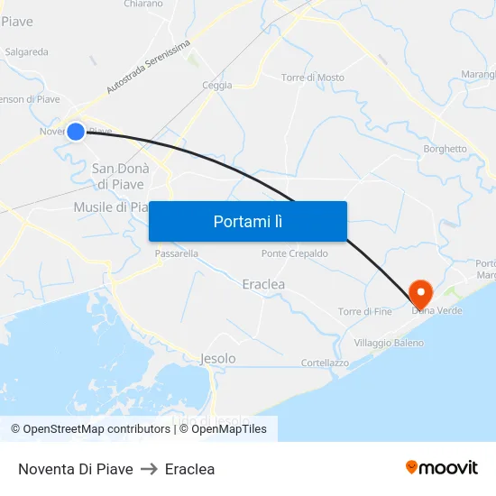 Noventa Di Piave to Eraclea map