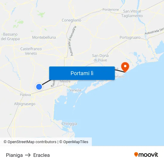 Pianiga to Eraclea map