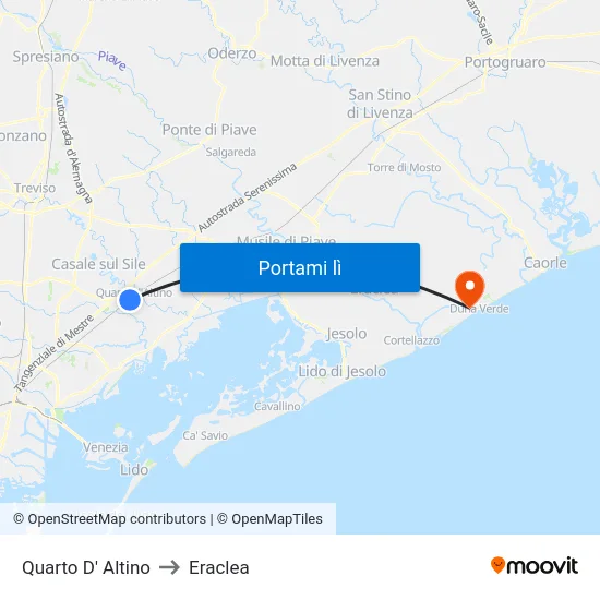 Quarto D' Altino to Eraclea map