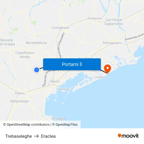 Trebaseleghe to Eraclea map