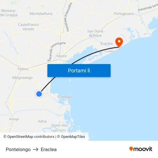 Pontelongo to Eraclea map