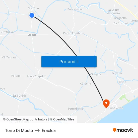 Torre Di Mosto to Eraclea map