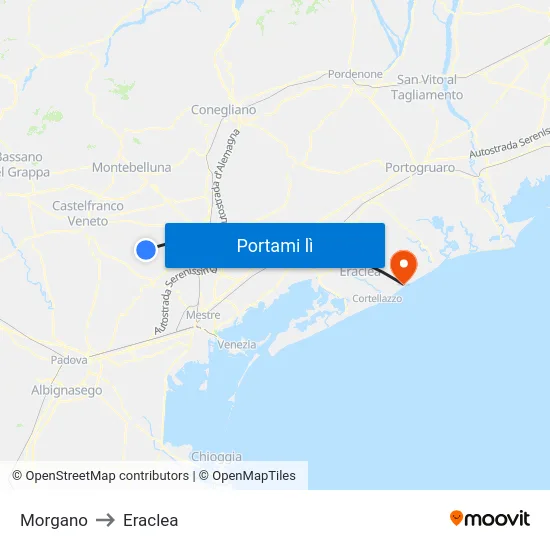 Morgano to Eraclea map