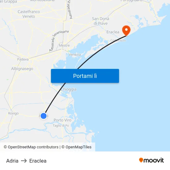 Adria to Eraclea map