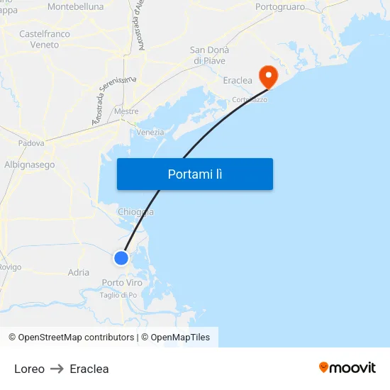 Loreo to Eraclea map