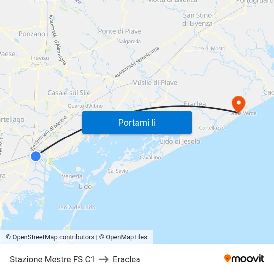 Stazione Mestre FS C1 to Eraclea map