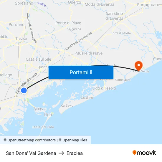 San Dona' Val Gardena to Eraclea map