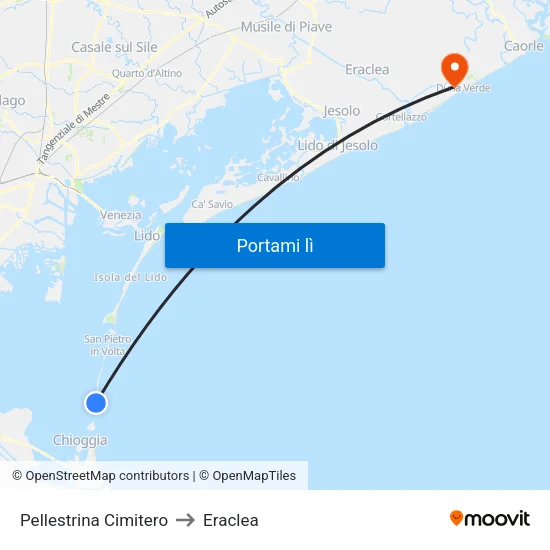Pellestrina Cimitero to Eraclea map