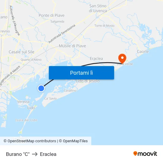 Burano "C" to Eraclea map