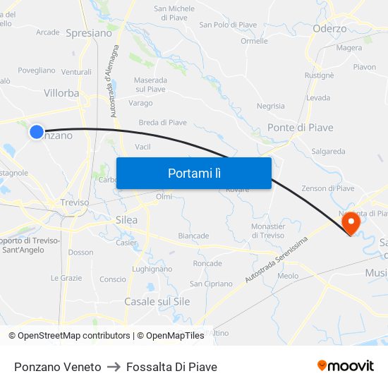 Ponzano Veneto to Fossalta Di Piave map