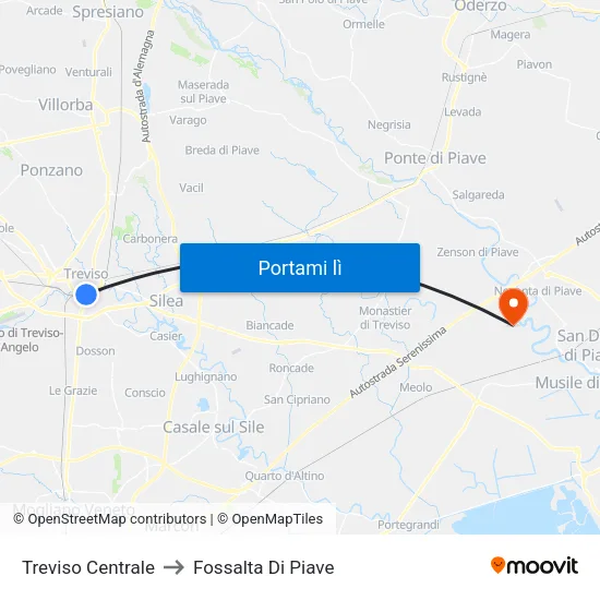 Treviso Centrale to Fossalta Di Piave map