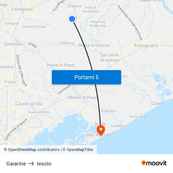 Gaiarine to Iesolo map