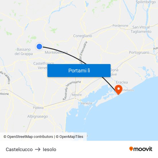 Castelcucco to Iesolo map