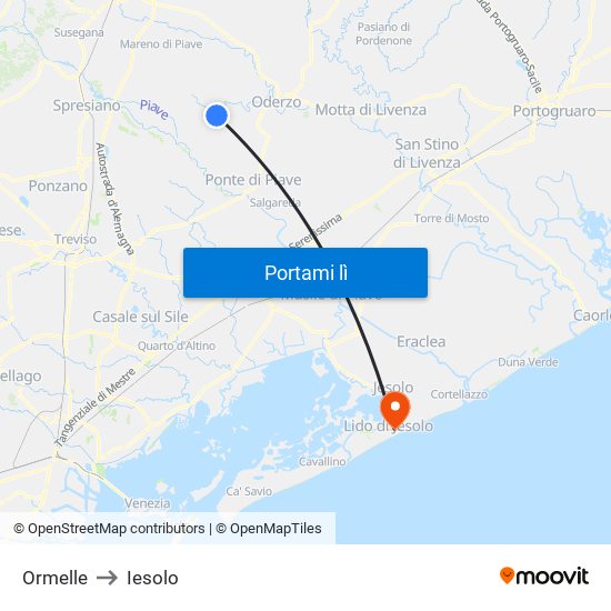 Ormelle to Iesolo map