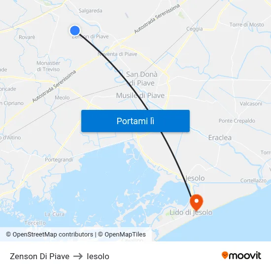 Zenson Di Piave to Iesolo map