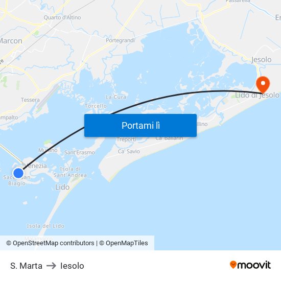 S. Marta to Iesolo map