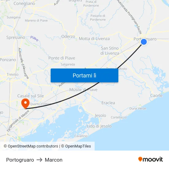 Portogruaro to Marcon map
