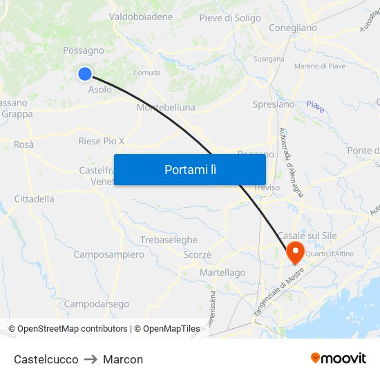 Castelcucco to Marcon map