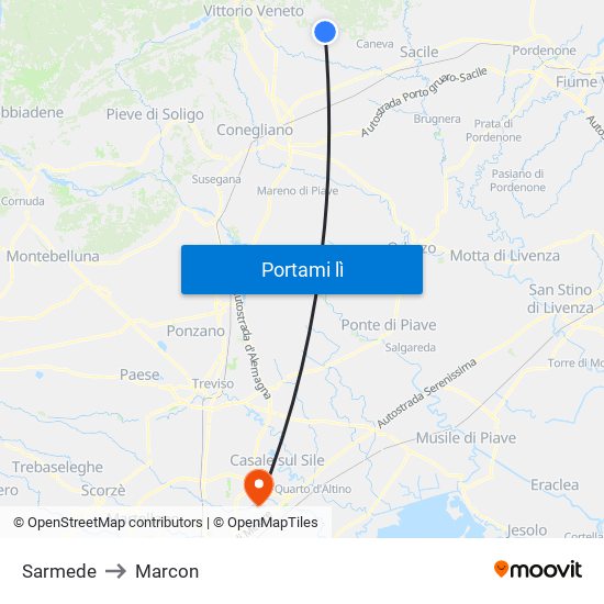 Sarmede to Marcon map