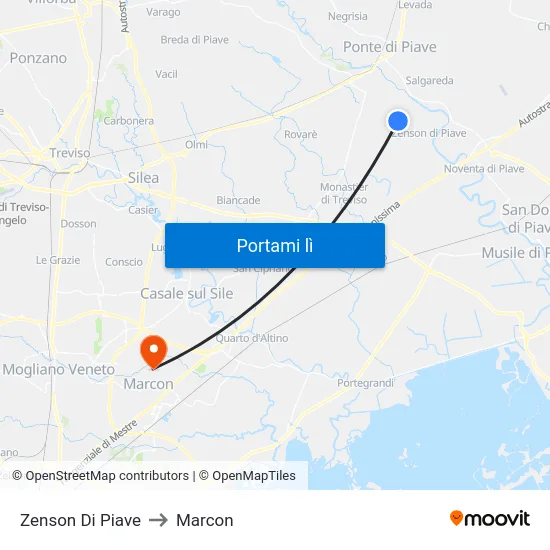 Zenson Di Piave to Marcon map