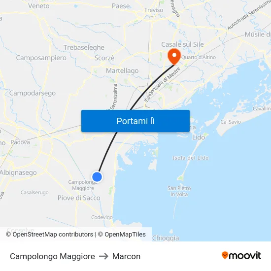 Campolongo Maggiore to Marcon map