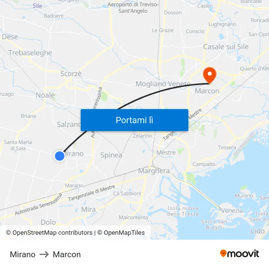 Mirano to Marcon map