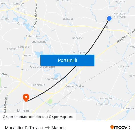 Monastier Di Treviso to Marcon map