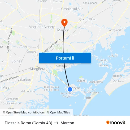 Piazzale Roma (Corsia A3) to Marcon map