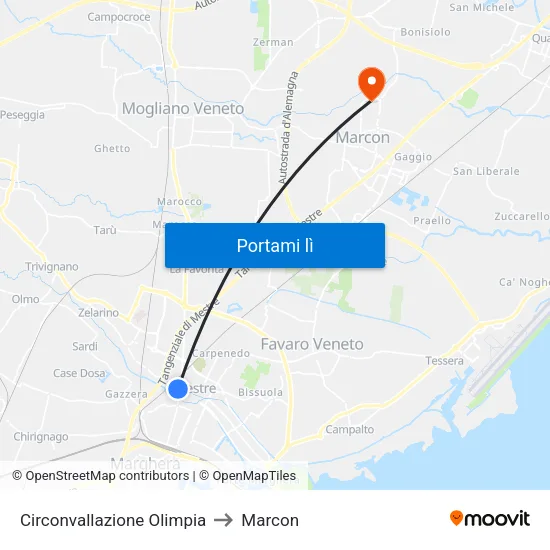 Circonvallazione Olimpia to Marcon map