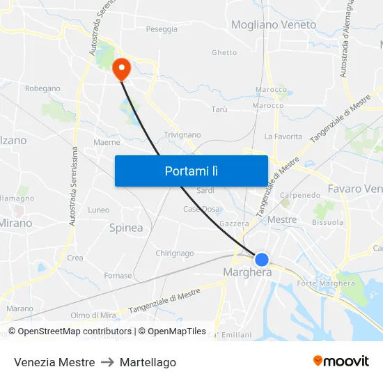 Venezia Mestre to Martellago map