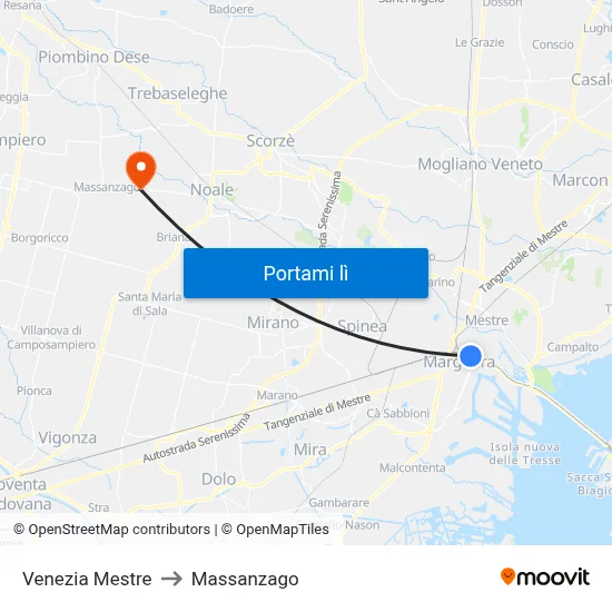 Venezia Mestre to Massanzago map