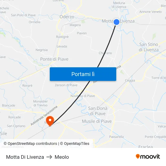 Motta Di Livenza to Meolo map