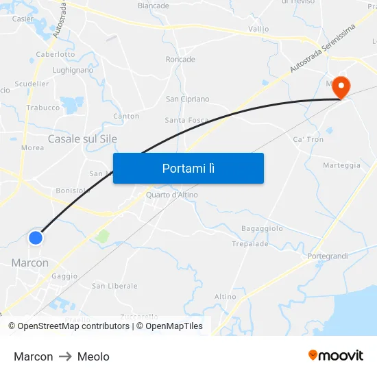 Marcon to Meolo map