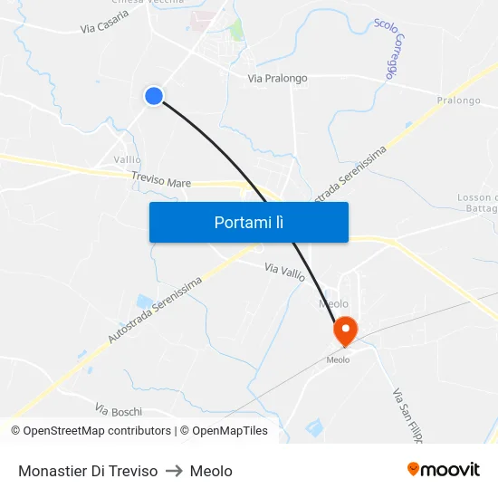 Monastier Di Treviso to Meolo map