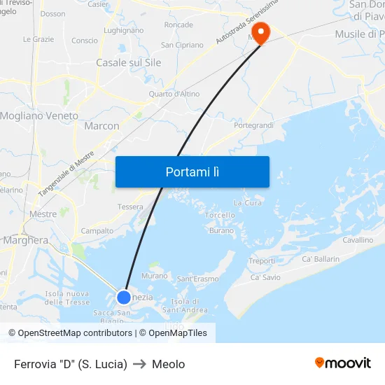 Ferrovia "D" (S. Lucia) to Meolo map