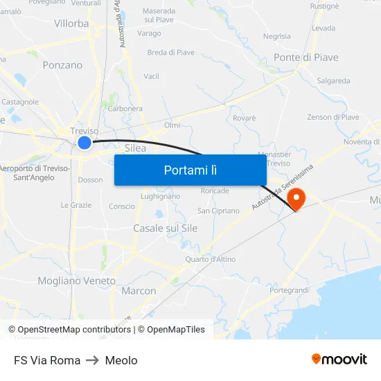 FS Via Roma to Meolo map