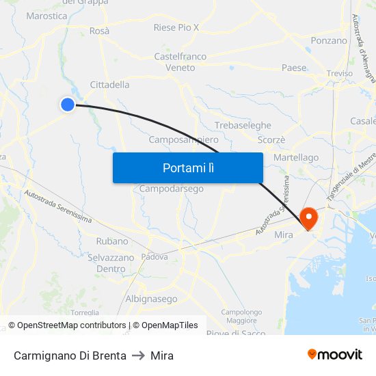 Carmignano Di Brenta to Mira map