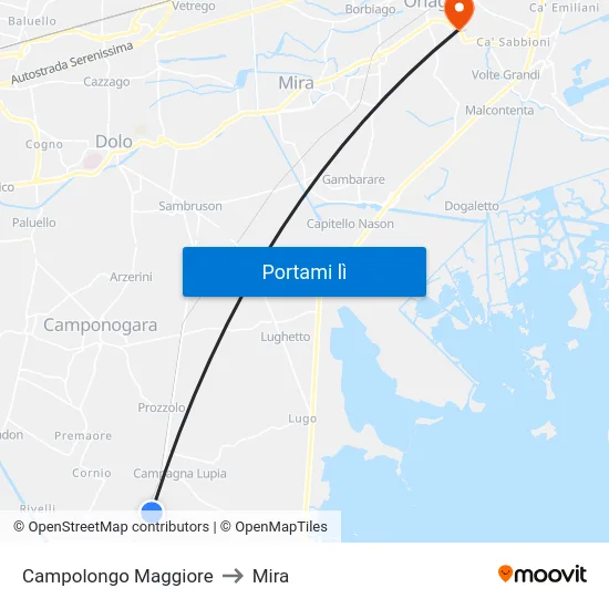 Campolongo Maggiore to Mira map