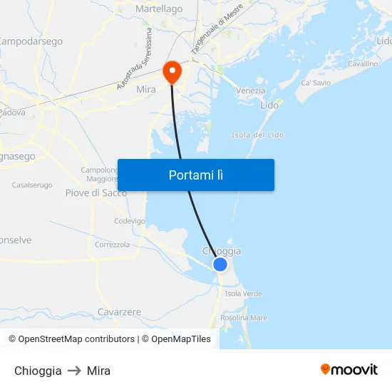 Chioggia to Mira map