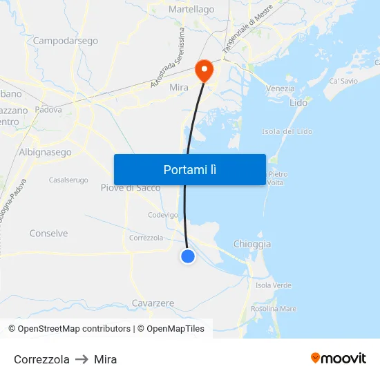 Correzzola to Mira map