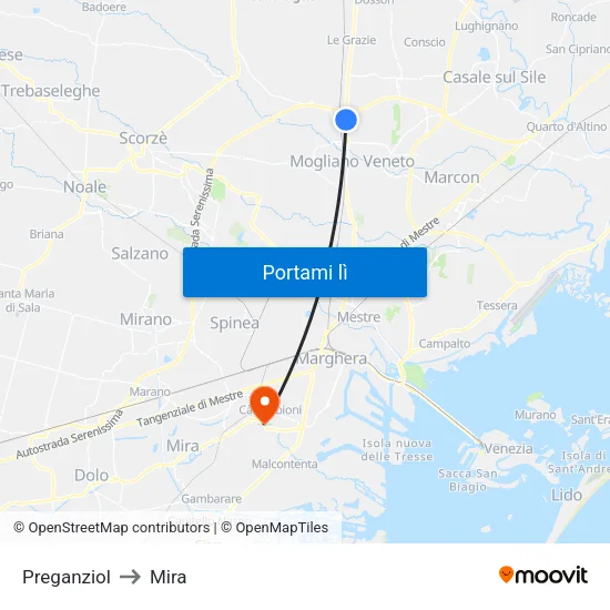 Preganziol to Mira map
