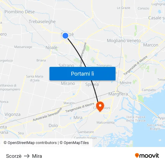 Scorzè to Mira map