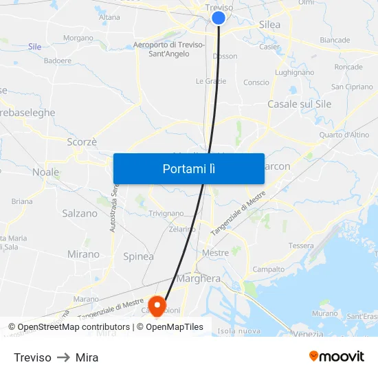 Treviso to Mira map