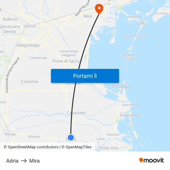 Adria to Mira map