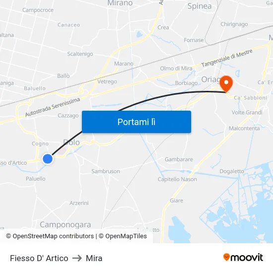 Fiesso D' Artico to Mira map