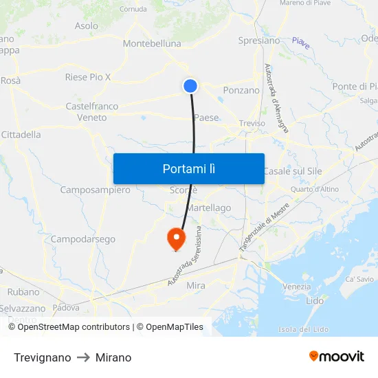 Trevignano to Mirano map
