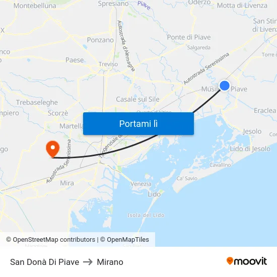 San Donà Di Piave to Mirano map