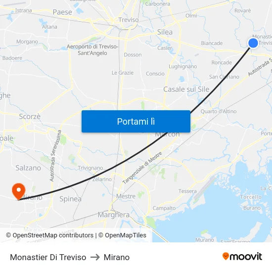 Monastier Di Treviso to Mirano map