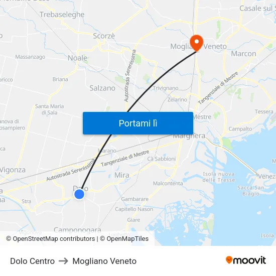 Dolo Centro to Mogliano Veneto map
