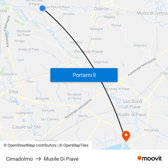 Cimadolmo to Musile Di Piave map